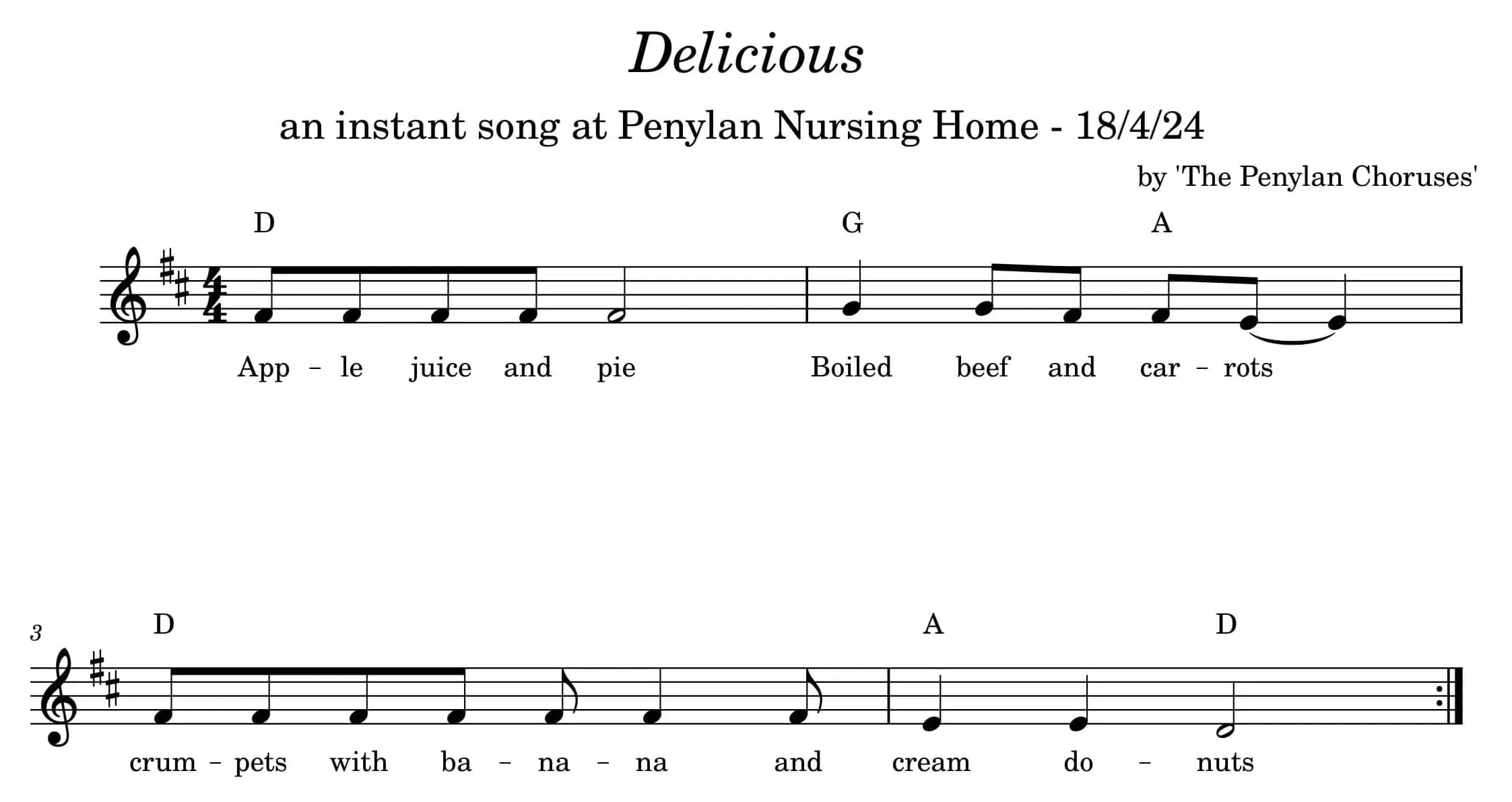 Manuscript of instant song: "Delicious"
